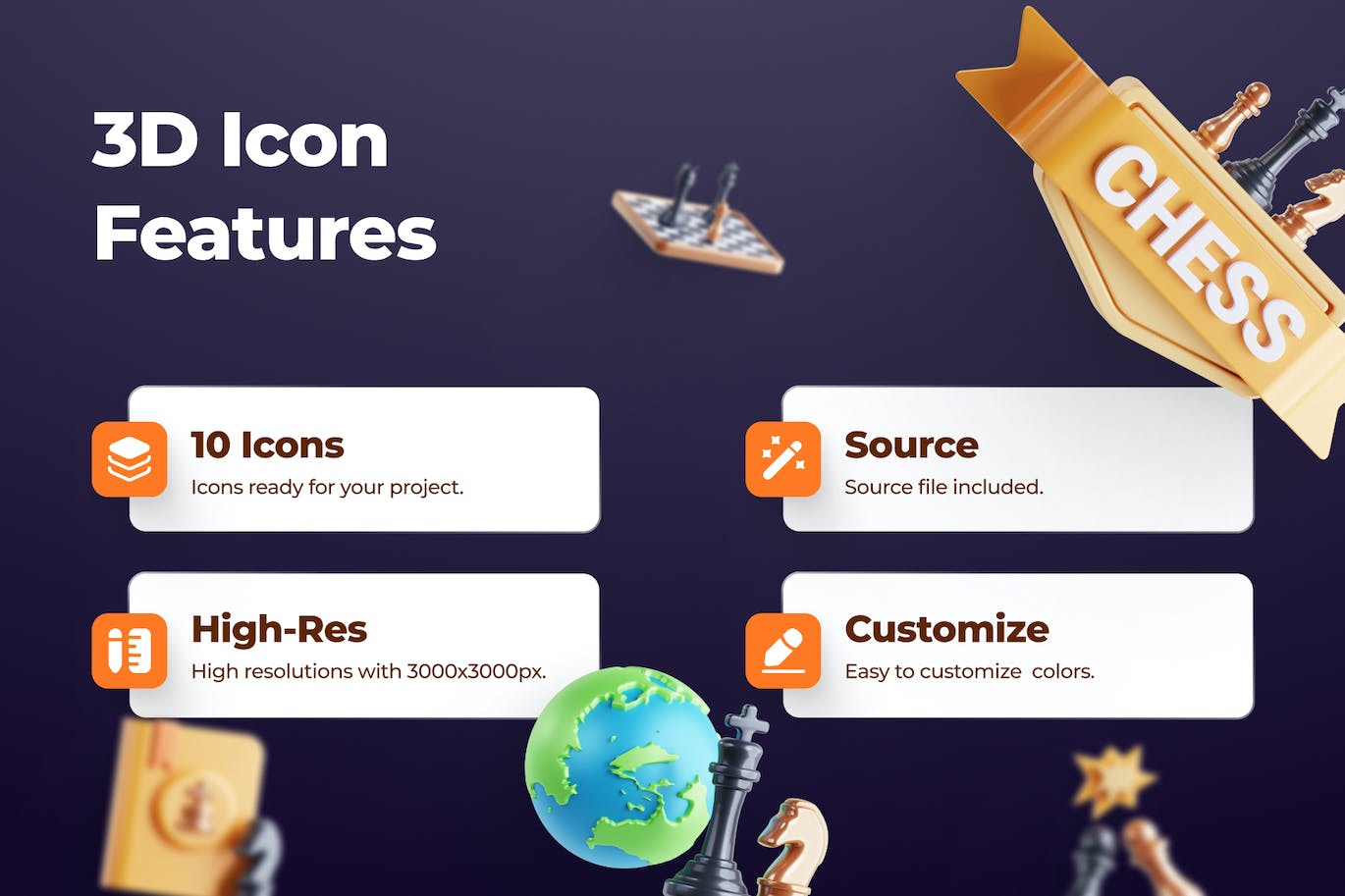 10个质感强烈的3D国际象棋图标素材包（OBJ）