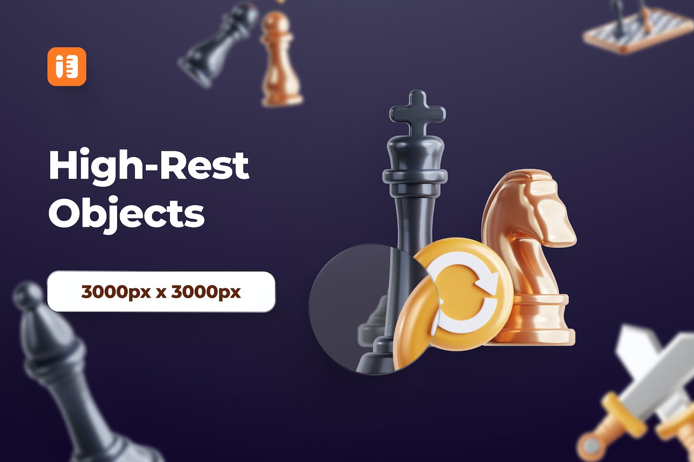 10个质感强烈的3D国际象棋图标素材包（OBJ）