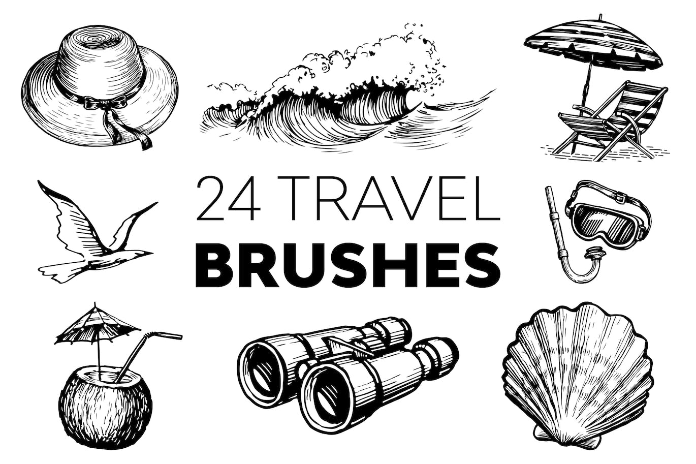24个旅行主题PS笔刷素材合集