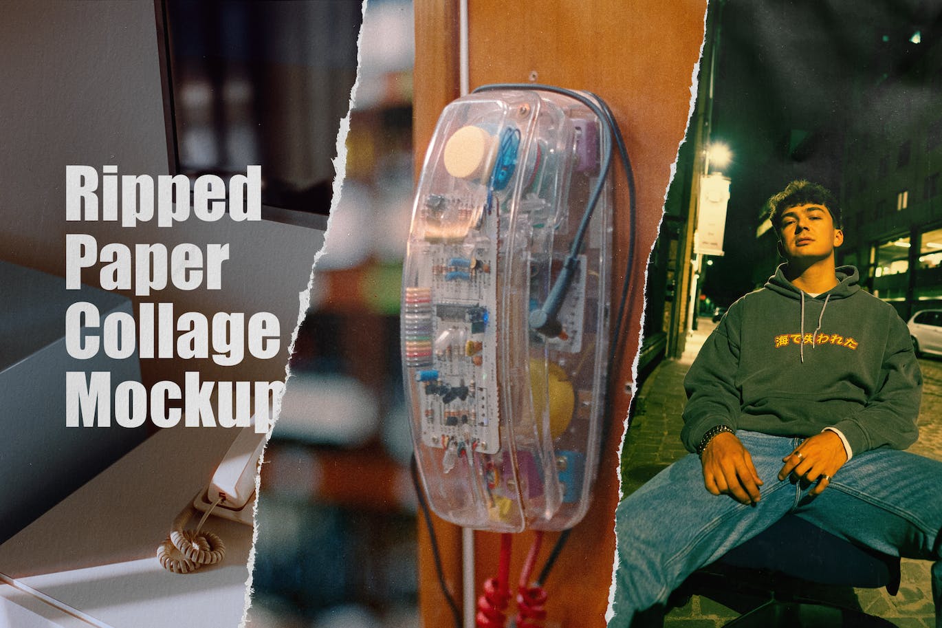 逼真撕纸边缘拼贴照片PSD样机素材包