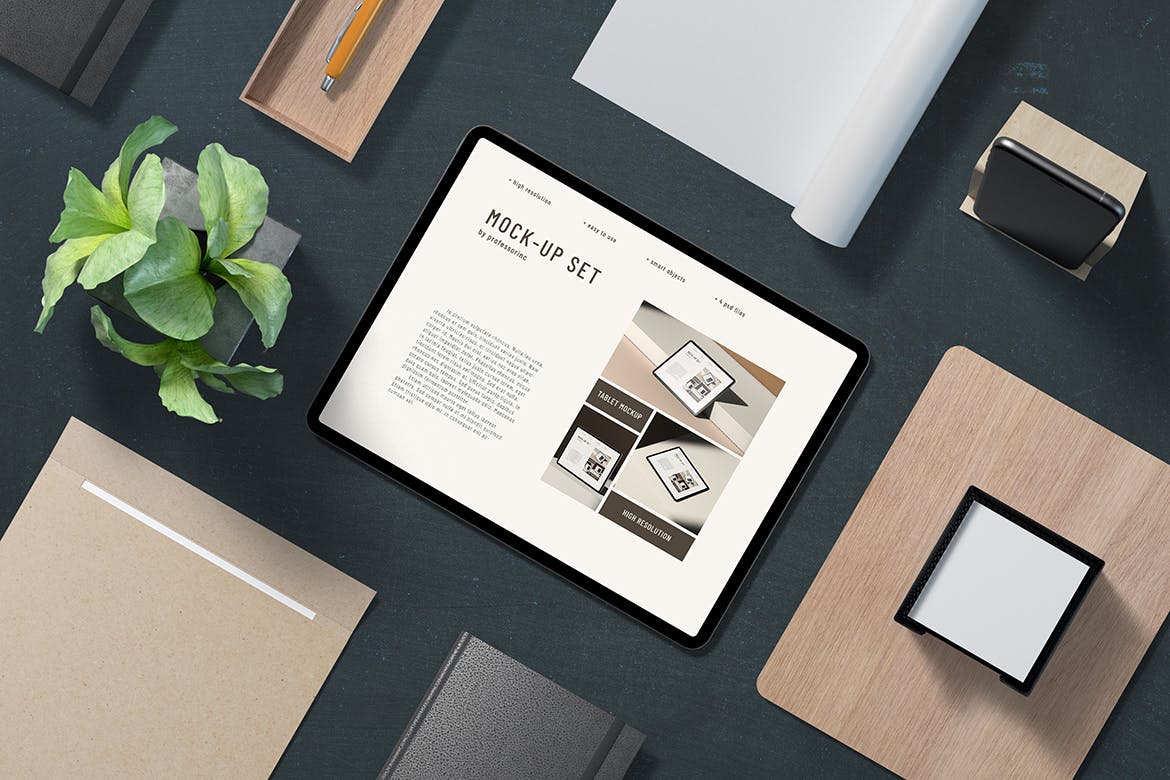 逼真顶视图iPad平板电脑样机素材包