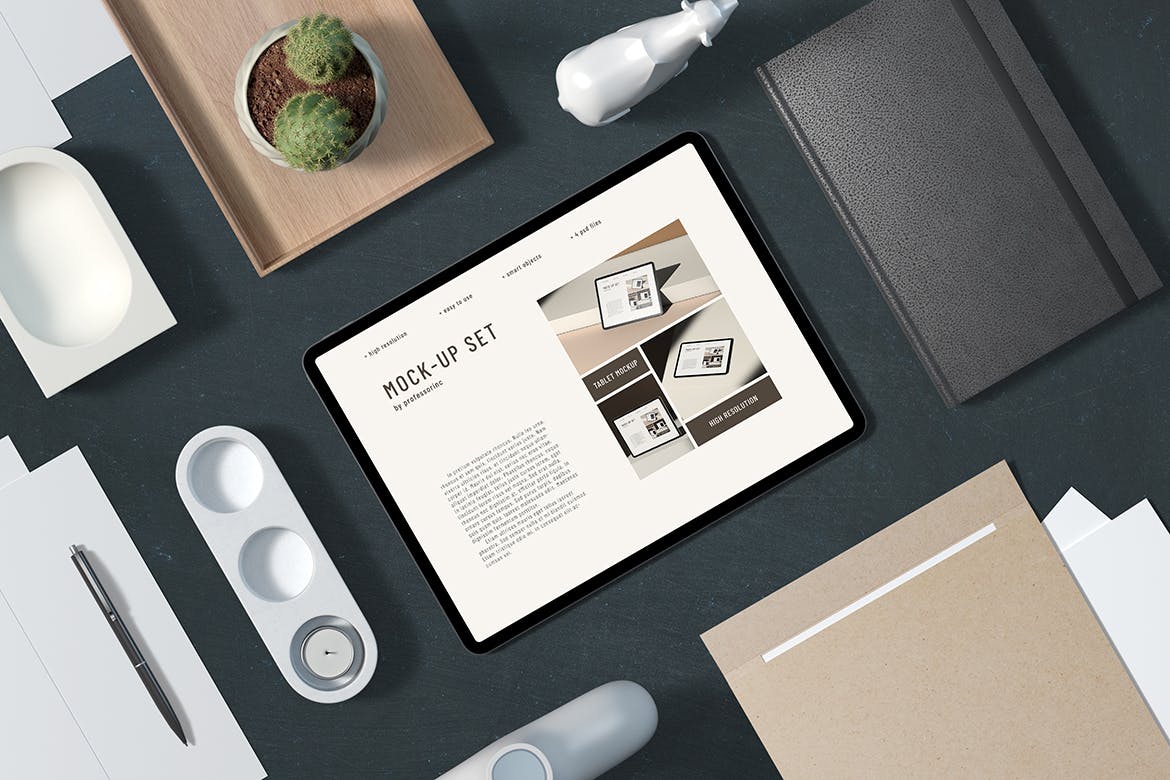 逼真顶视图iPad平板电脑样机素材包