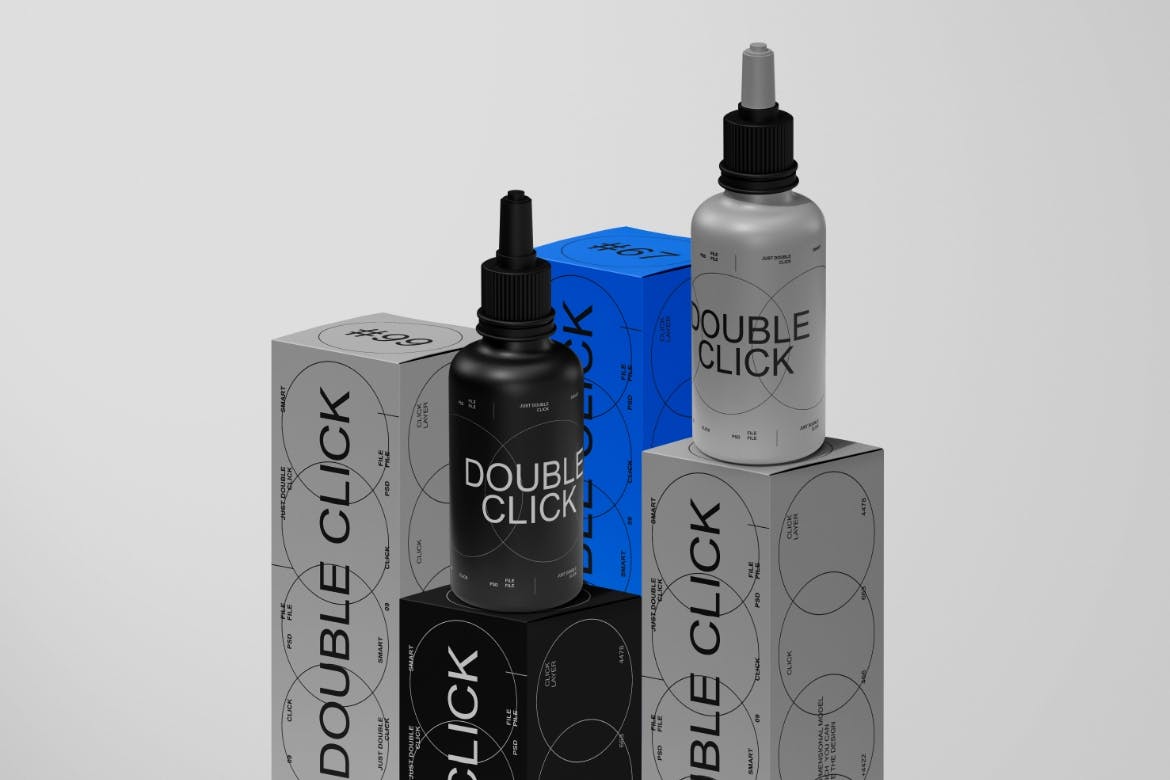 效果逼真的滴管瓶包装展示PSD样机素材包