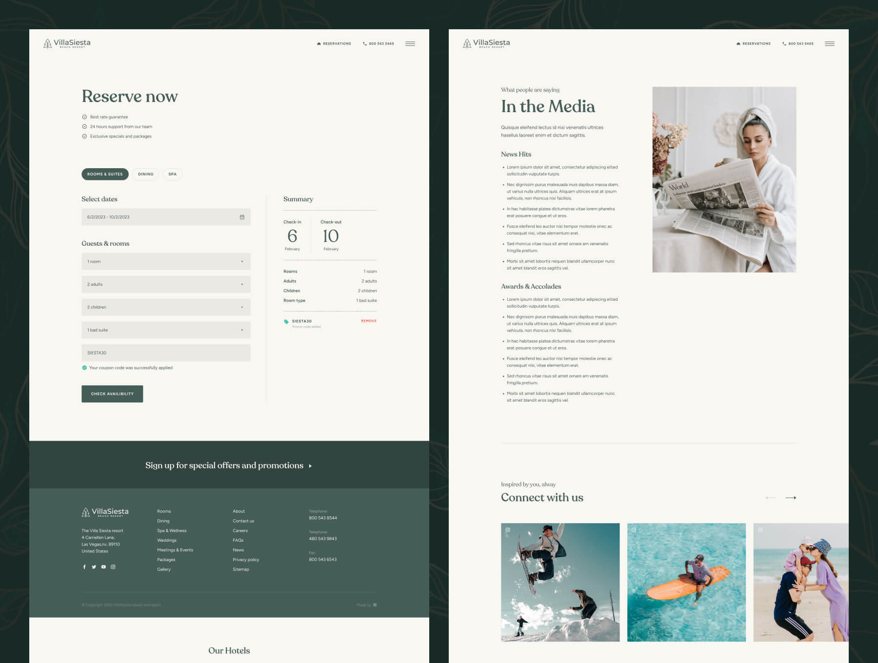 20个绿色优雅高级配色酒店度假村主题网站素材包（Figma）