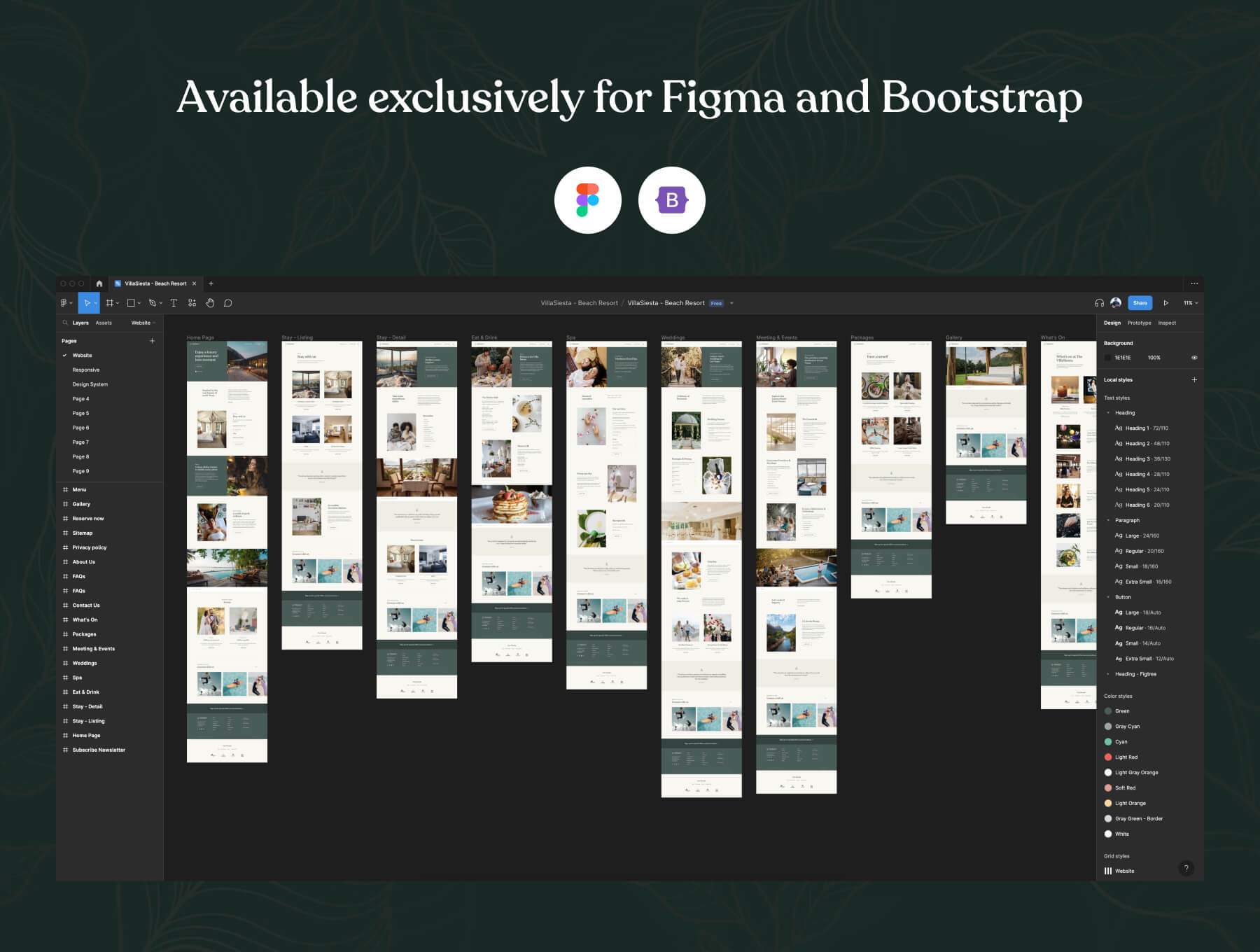 20个绿色优雅高级配色酒店度假村主题网站素材包（Figma）