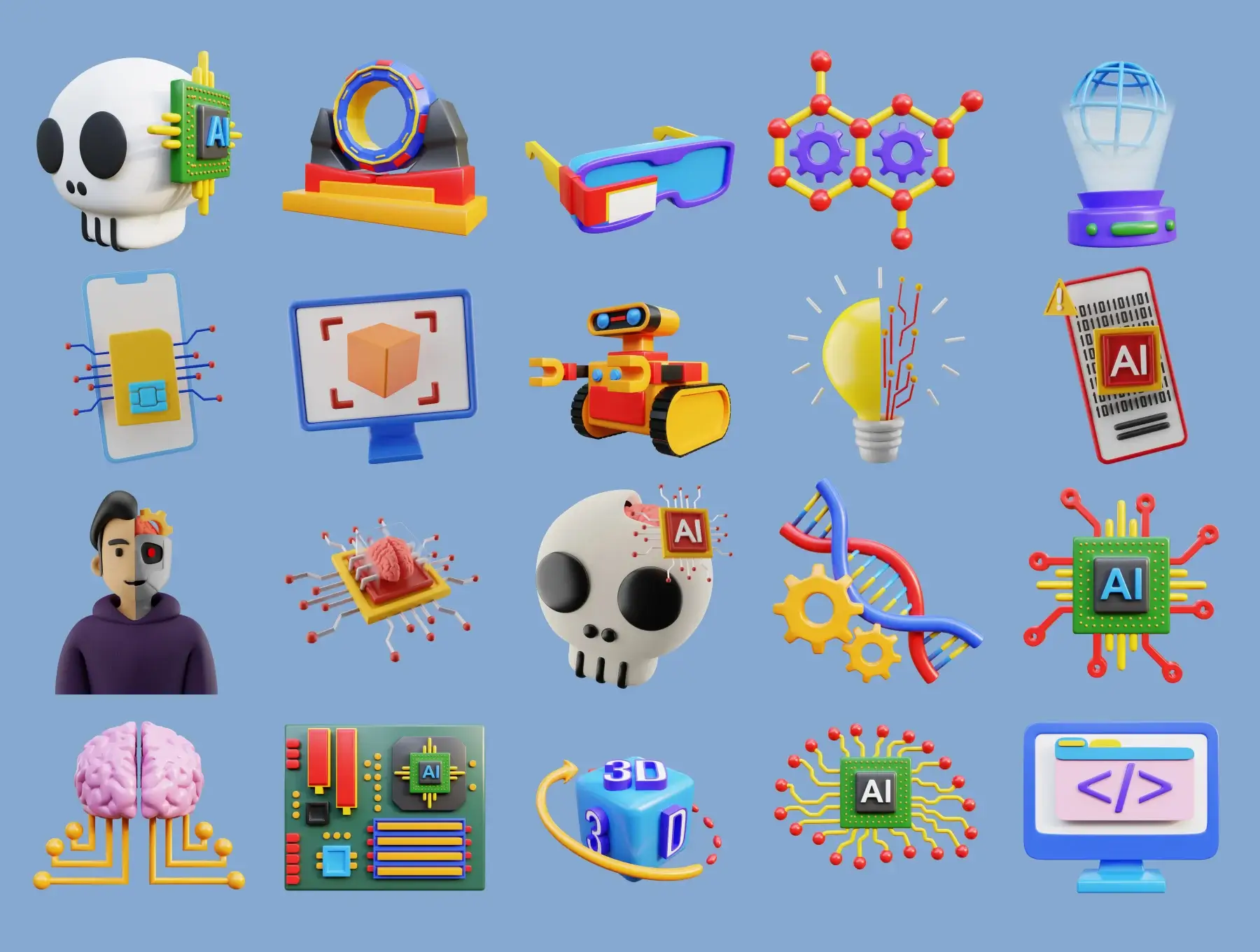 35个人工智能主题3D图标素材包