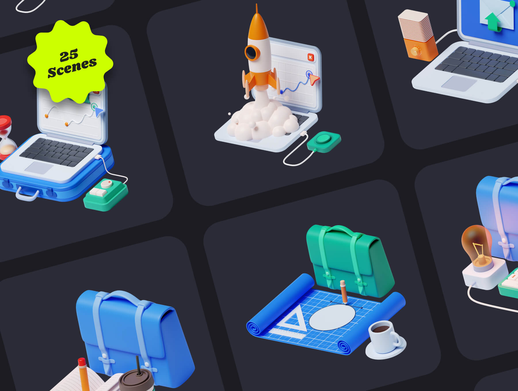 25个蓝色可做为启动页的多风格3D图标素材包