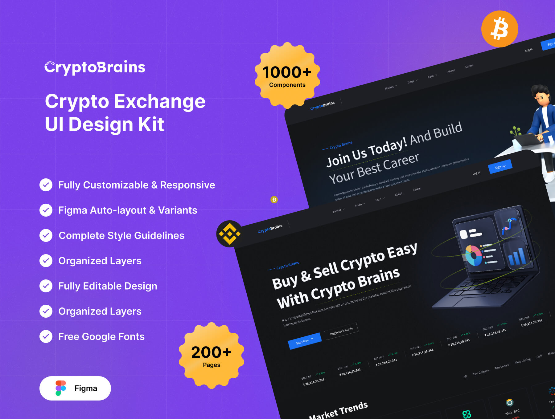 200个精品黑色加密货币交易金融主题素材包(Figma)