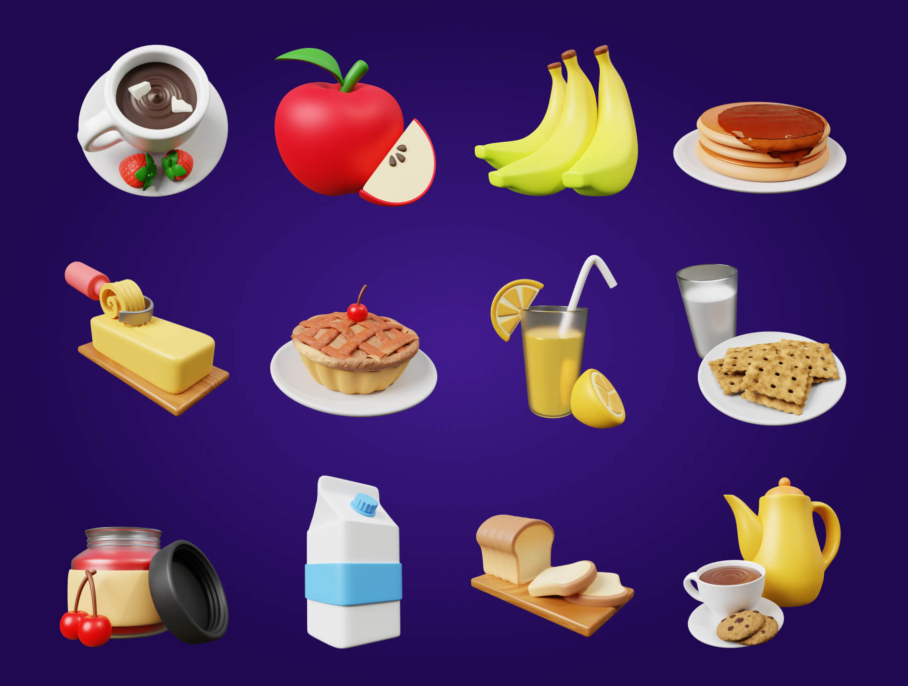 25个用于早餐食品类的3D图标素材包