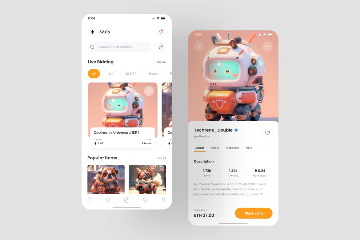 带卡通IP区块链NFT市场应用APP UI界面素材包（Figma）