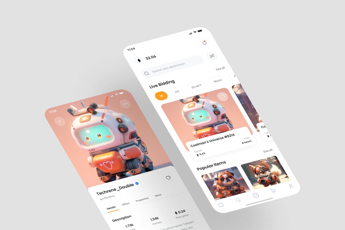带卡通IP区块链NFT市场应用APP UI界面素材包（Figma）