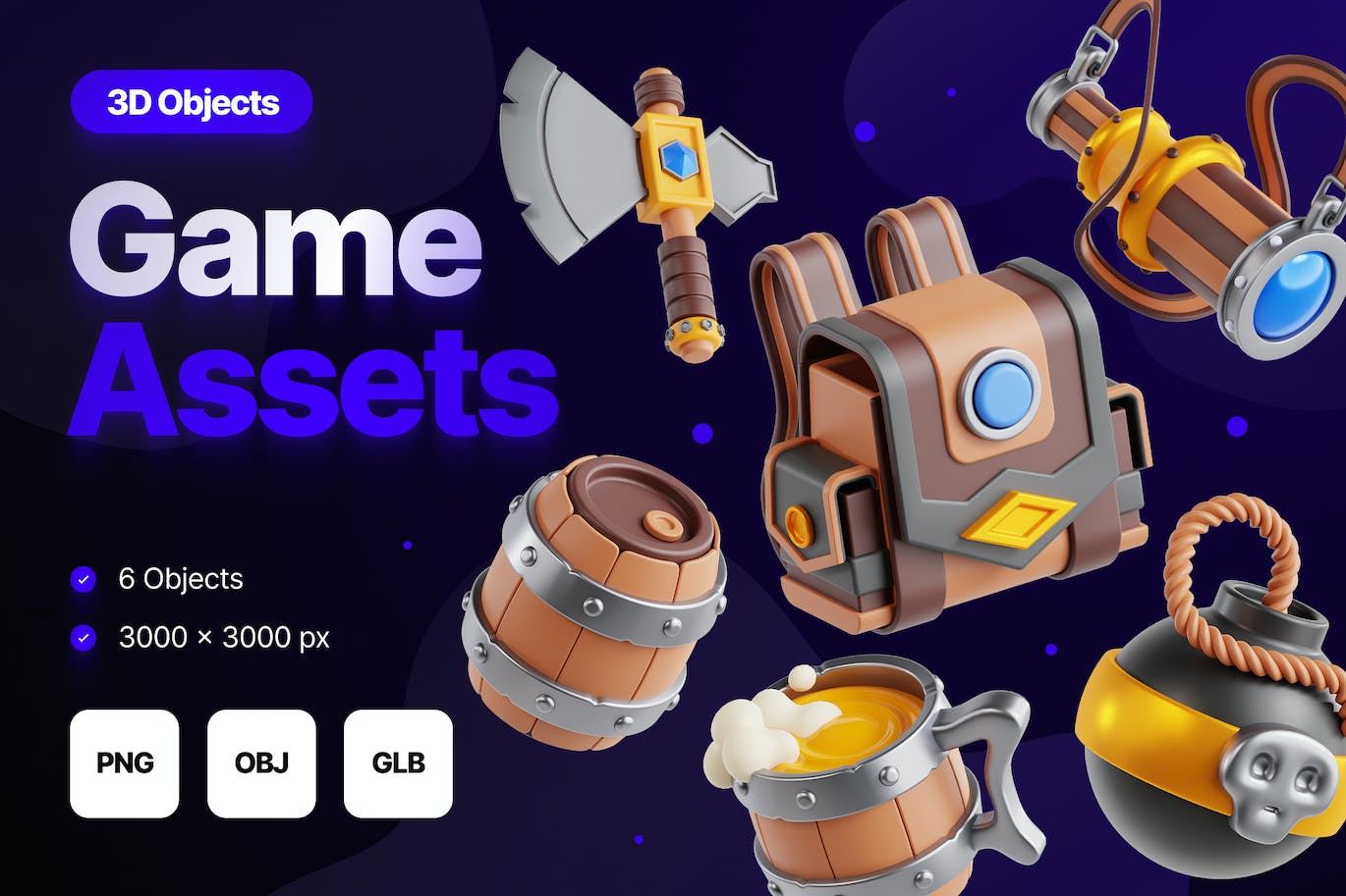 6个游戏主题3D图标素材包（PNG,OBJ）