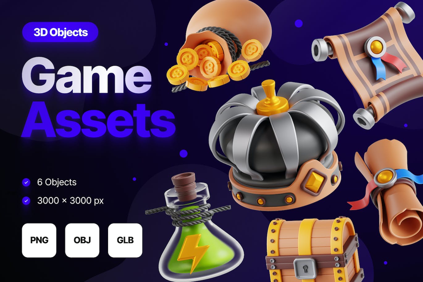 6个高质量游戏资产3D插图（PNG,OBJ）