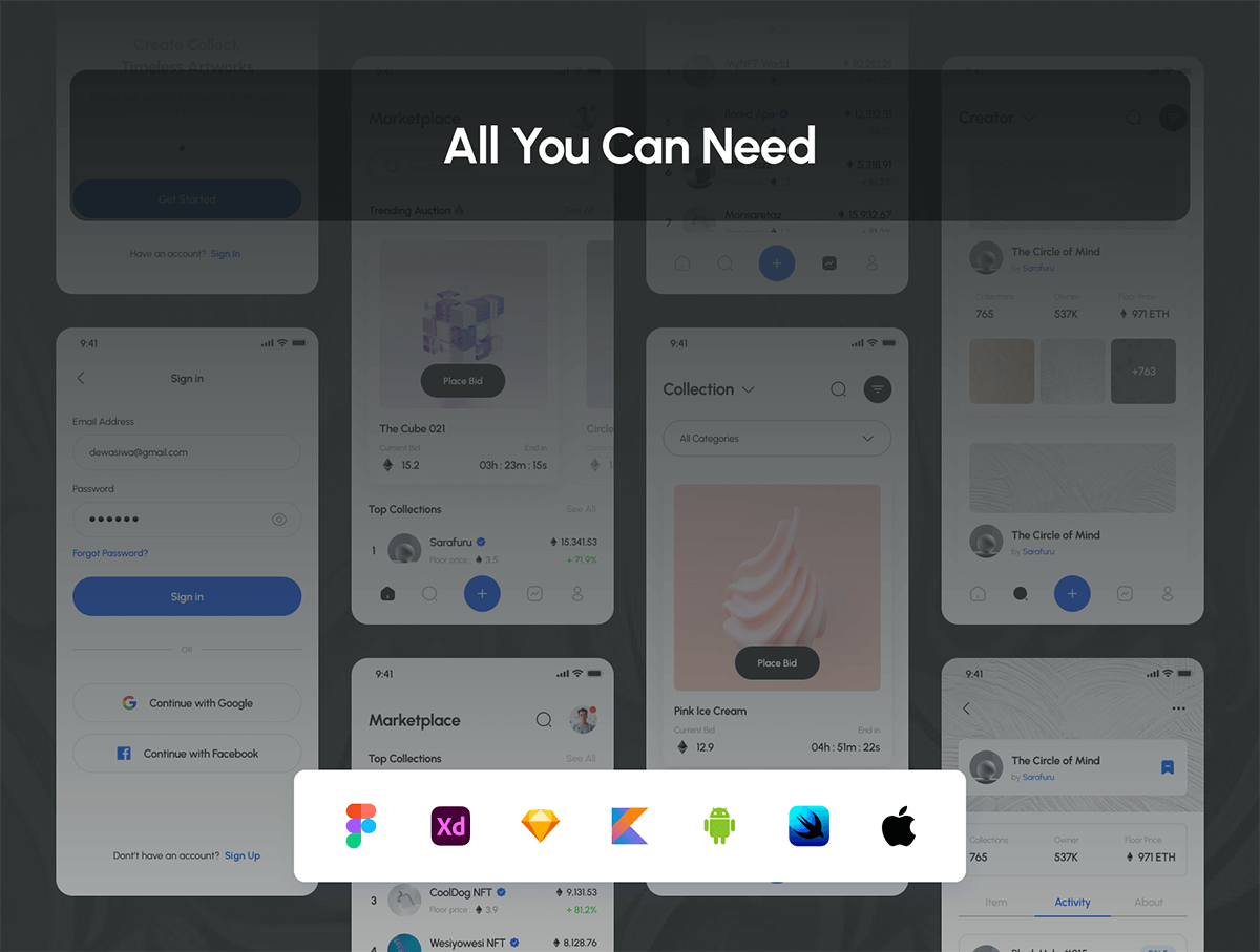 70多个NFT市场UI界面素材包+IOS和NFT_Android程序包