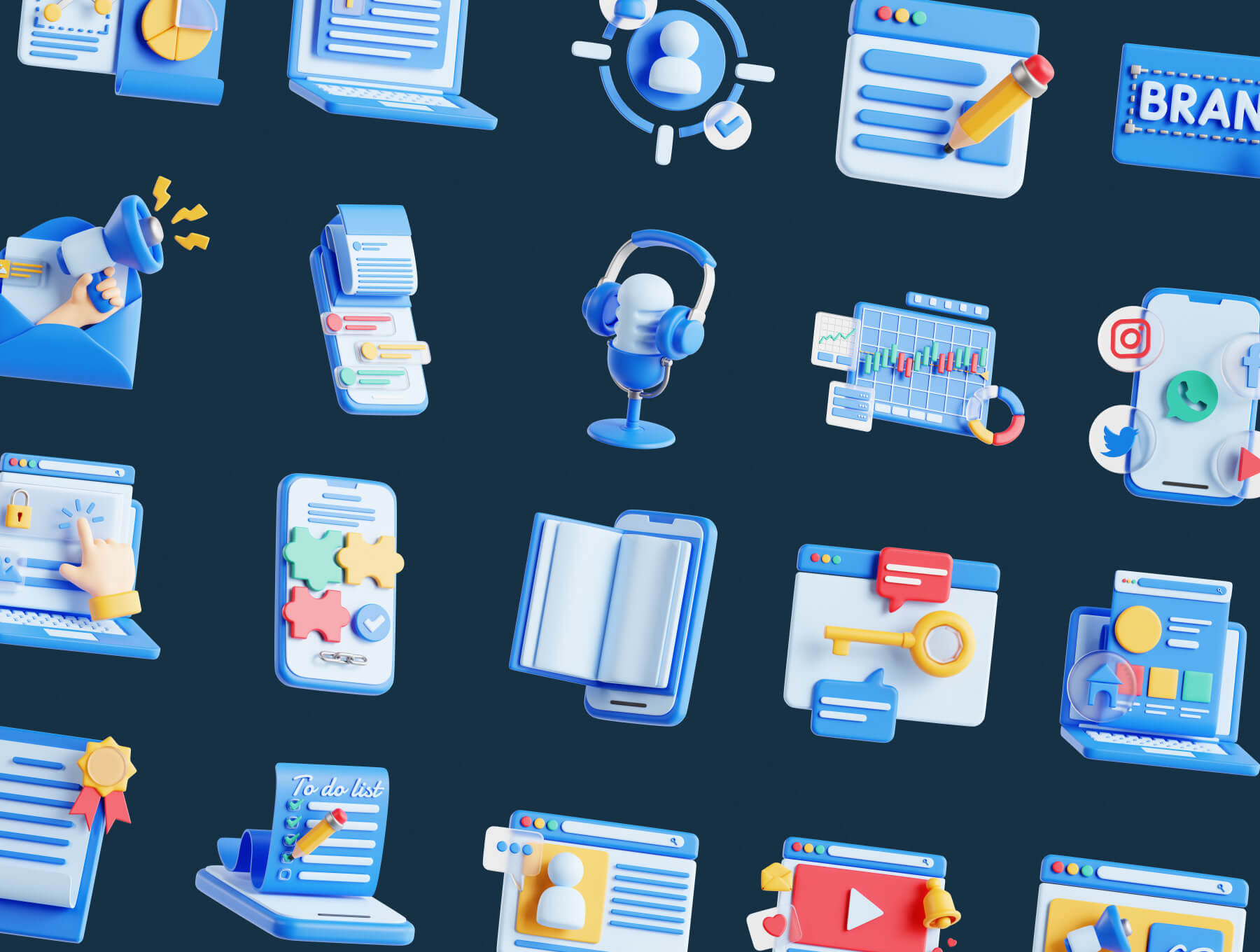 20个漂亮的3D内容营销图标素材包(Blender)