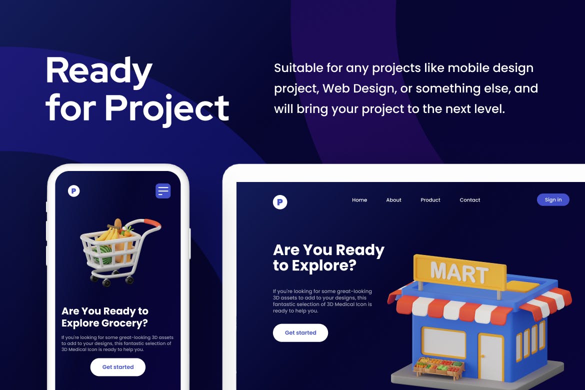 10个超多细节的3D购物图标素材包（PNG,OBJ）