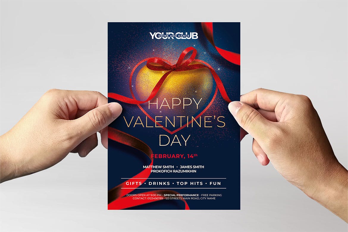 丝带爱心情人节活动海报传单PSD模板素材-3