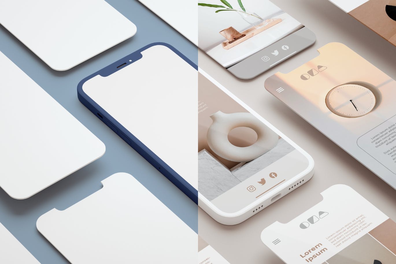 多个iPhone界面PSD样机素材-3 拥有多个iPhone界面的PSD样机素材