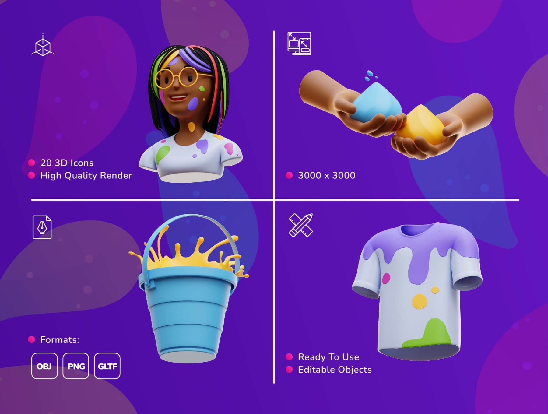 20个色彩鲜艳的各类主题3D图标素材包