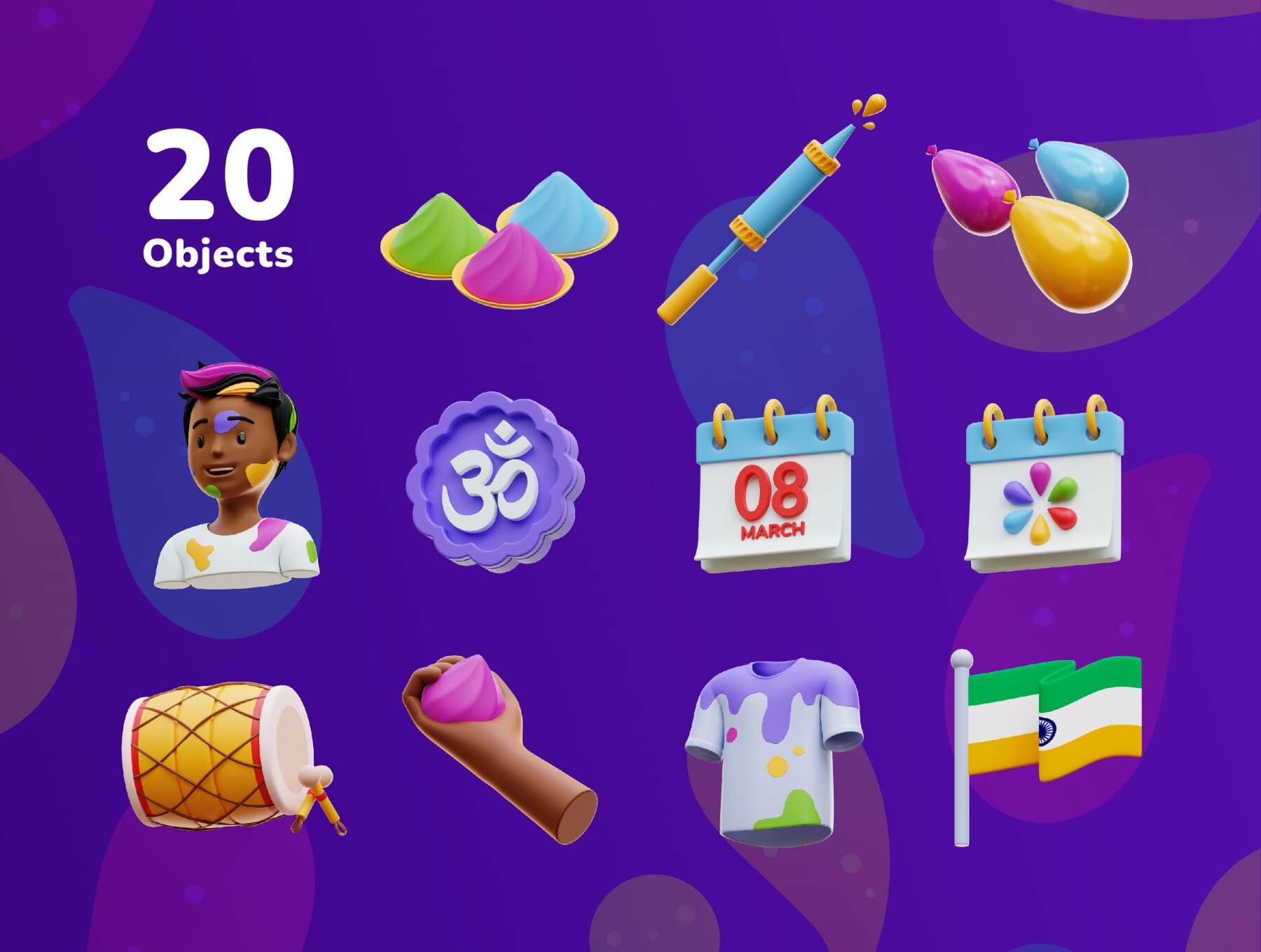 20个色彩鲜艳的各类主题3D图标素材包