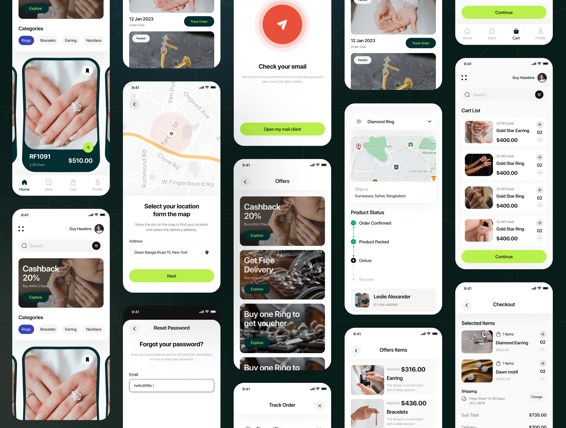 83个设计奢华的珠宝店主题APP UI界面素材包(Figma)