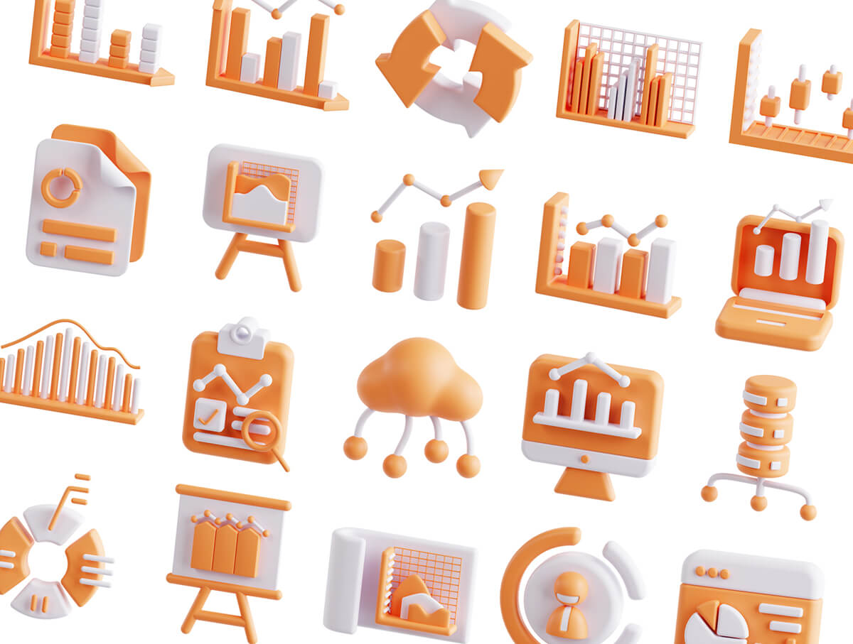 20个漂亮的橙色数据分析3D图标素材包