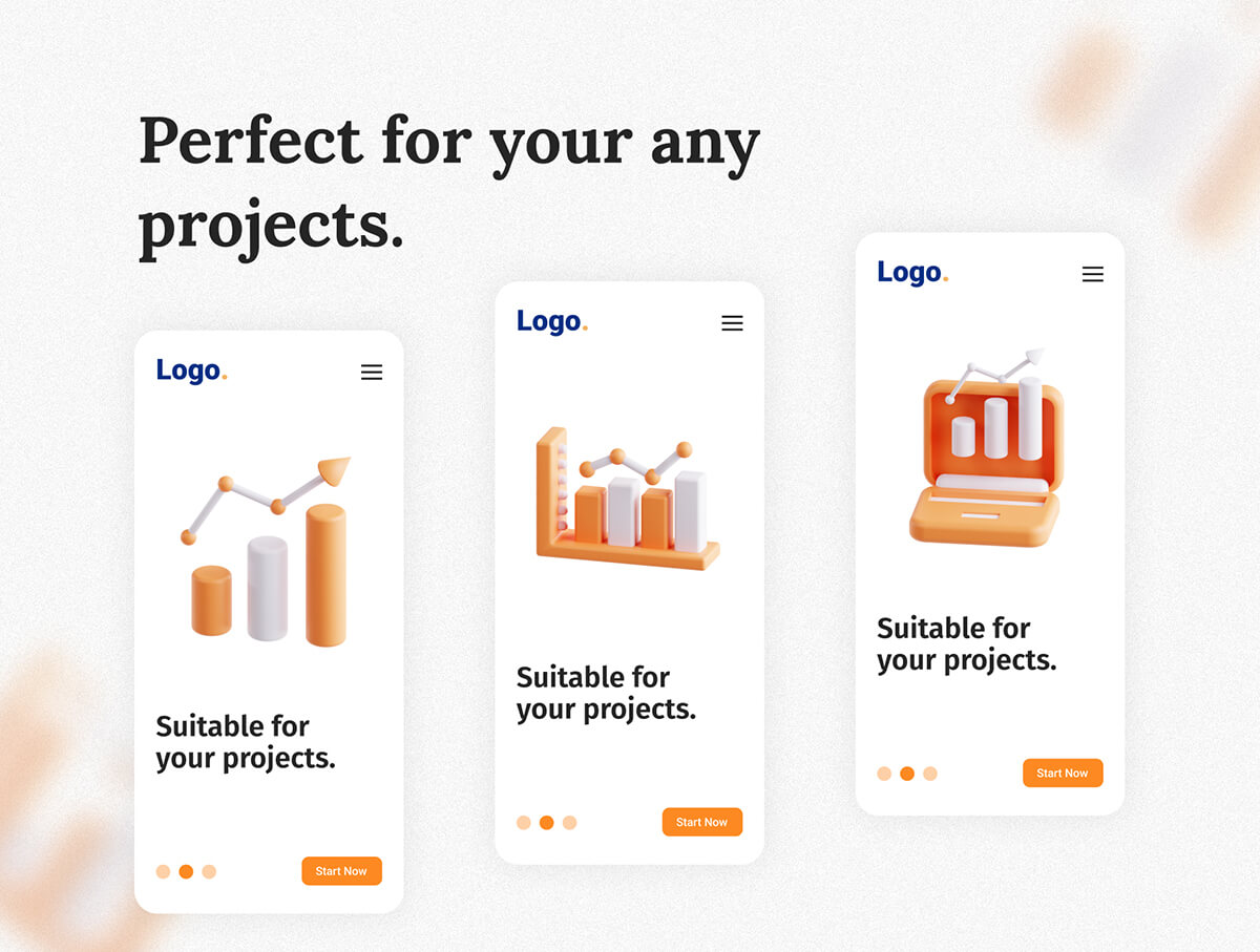 20个漂亮的橙色数据分析3D图标素材包