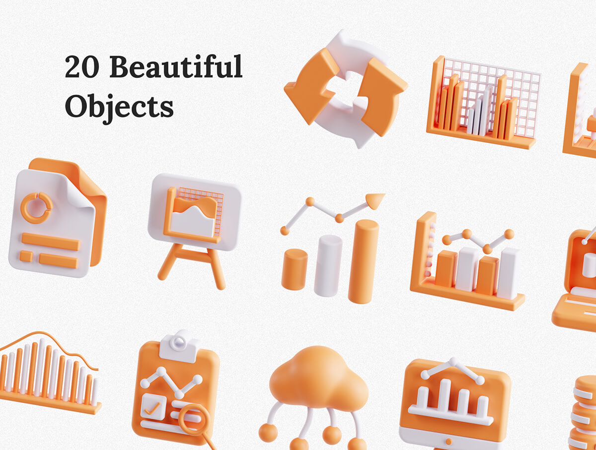 20个漂亮的橙色数据分析3D图标素材包