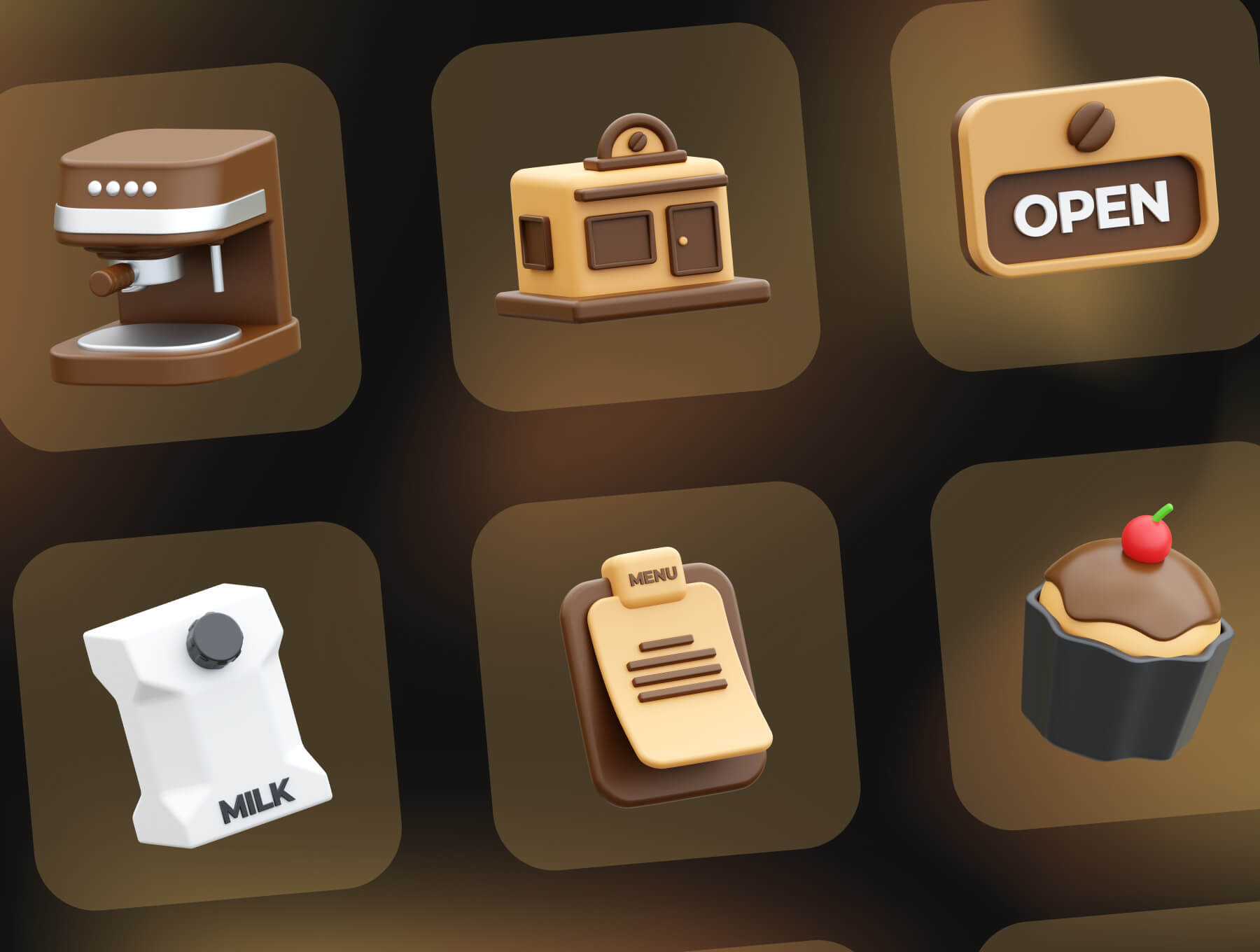 奢华的咖啡主题3D图标素材包