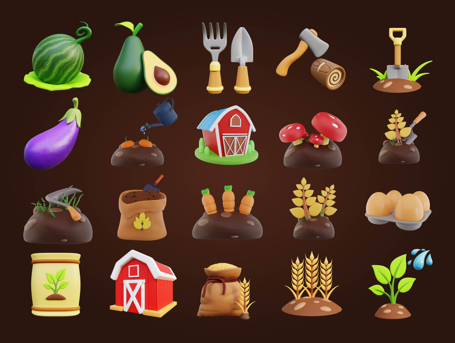 40个风格独特的农场农业主题3D图标素材包(Blender)