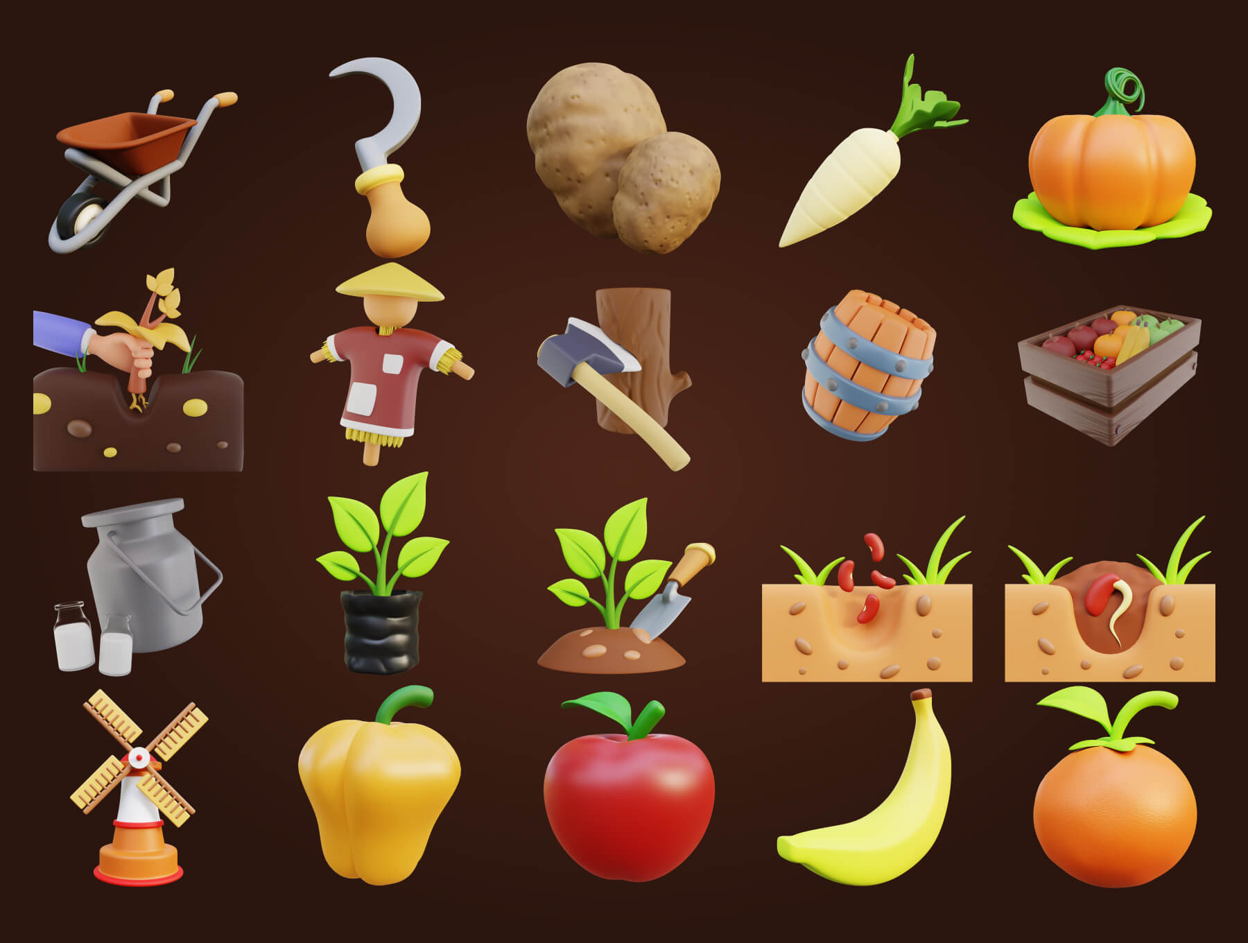 40个风格独特的农场农业主题3D图标素材包(Blender)