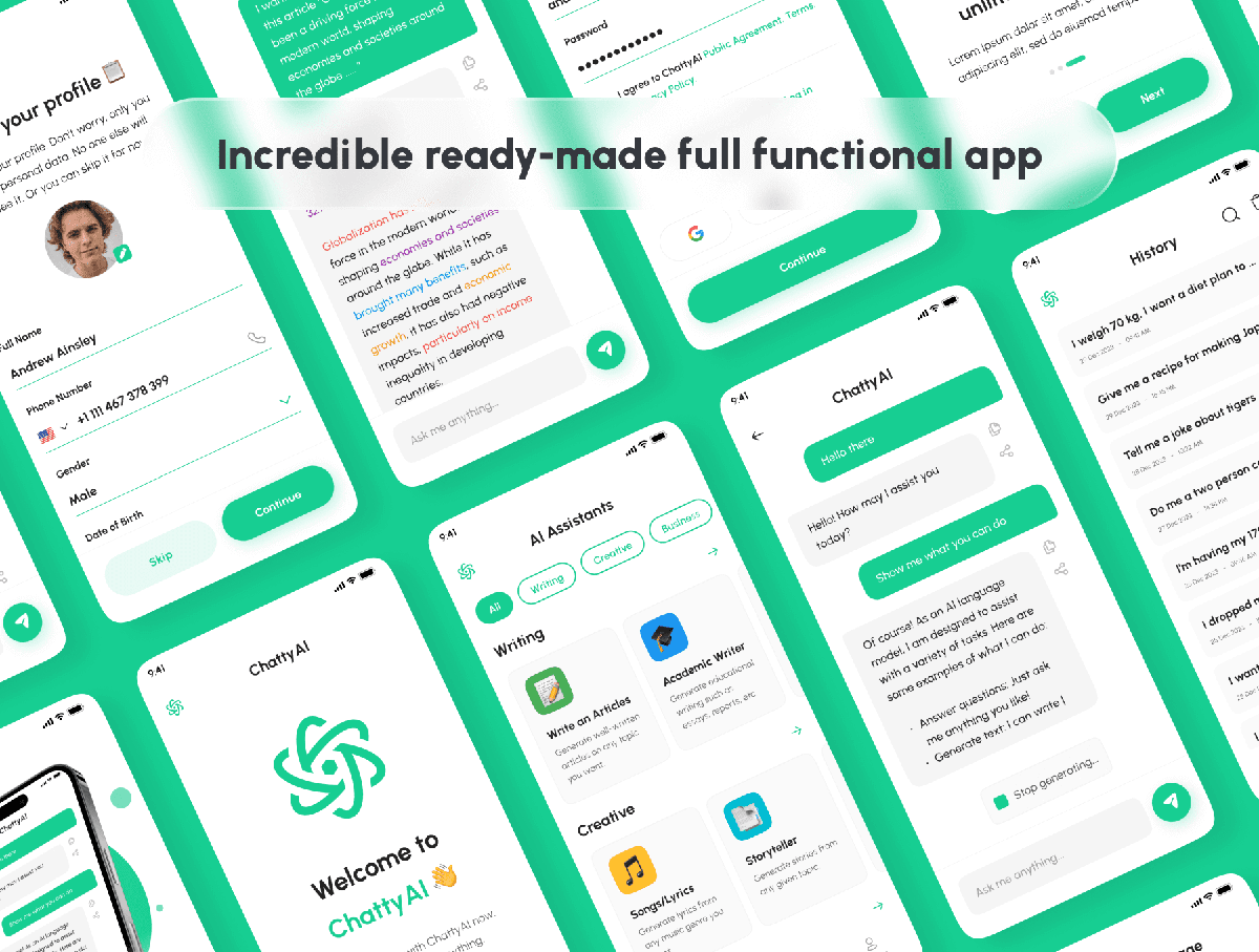 215个类似Chatgpt人工智能聊天机器人APP UI界面素材包