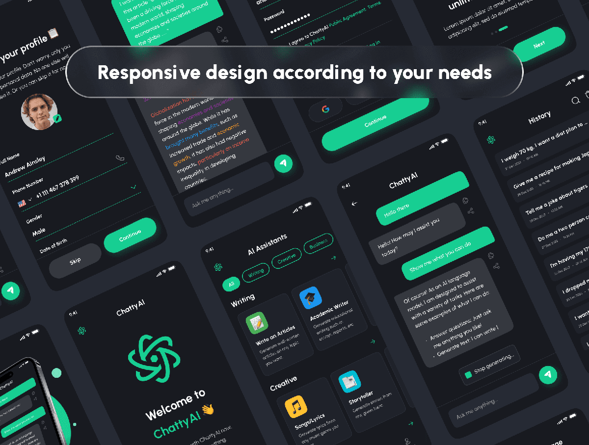 215个类似Chatgpt人工智能聊天机器人APP UI界面素材包