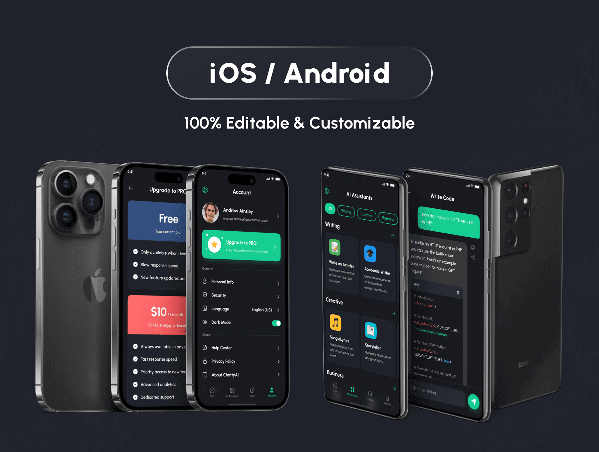 215个类似Chatgpt人工智能聊天机器人APP UI界面素材包