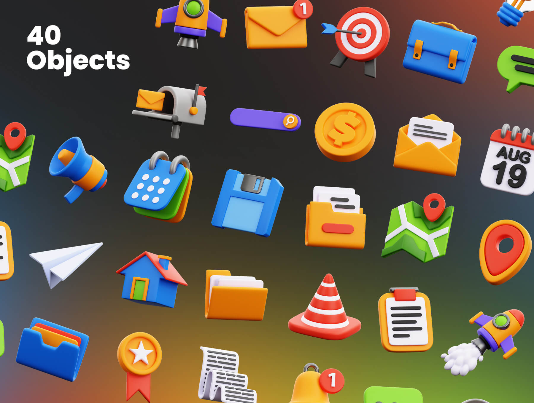 40个无特定主题的可爱3D图标素材包