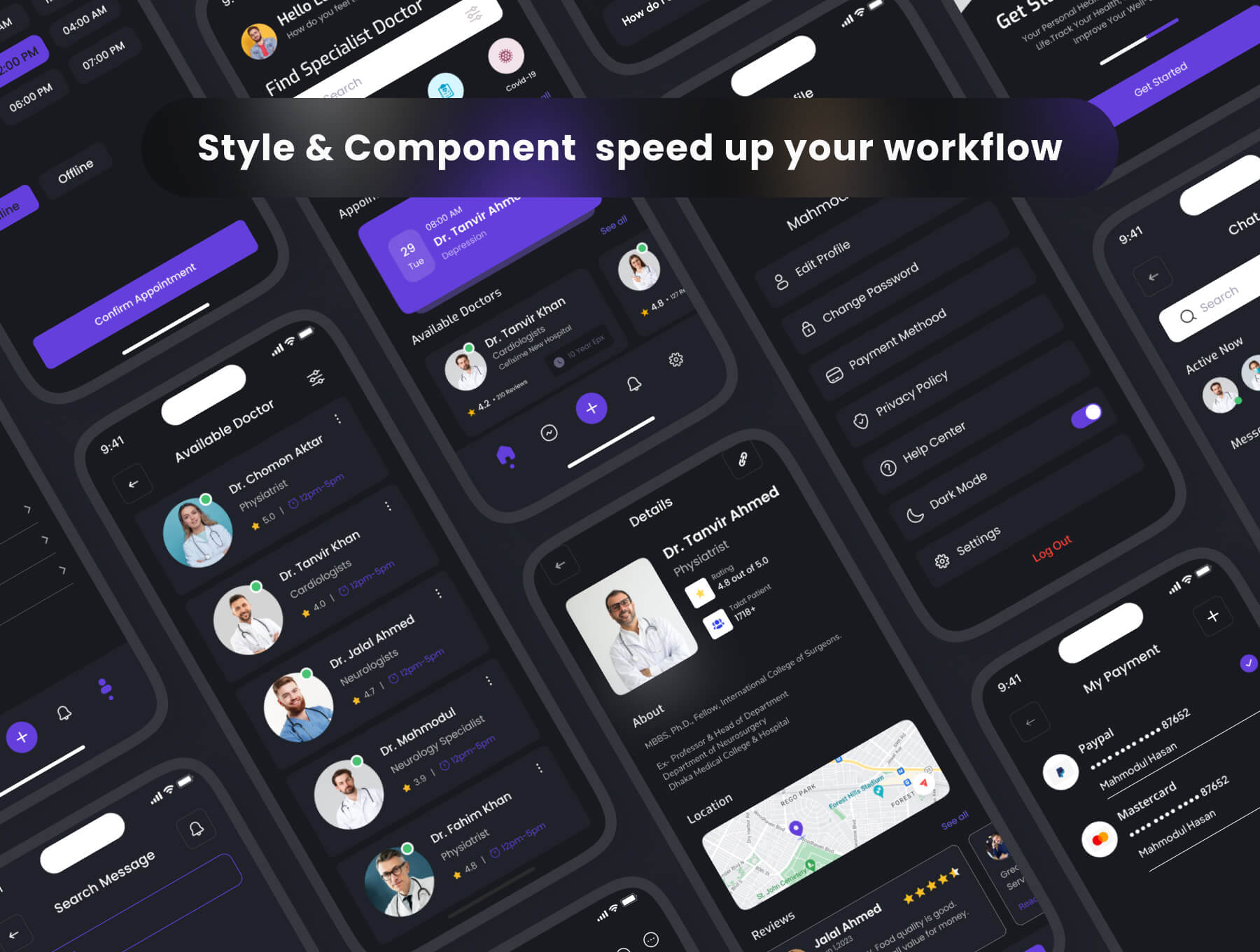 80个紫色简洁医疗健康主题APP UI界面素材包(Figma)