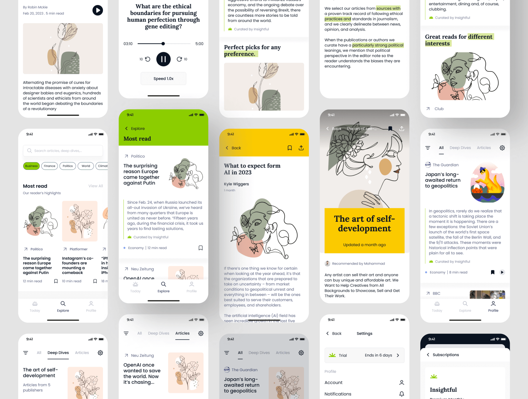 118个版式特别的新闻阅读主题APP UI界面素材包