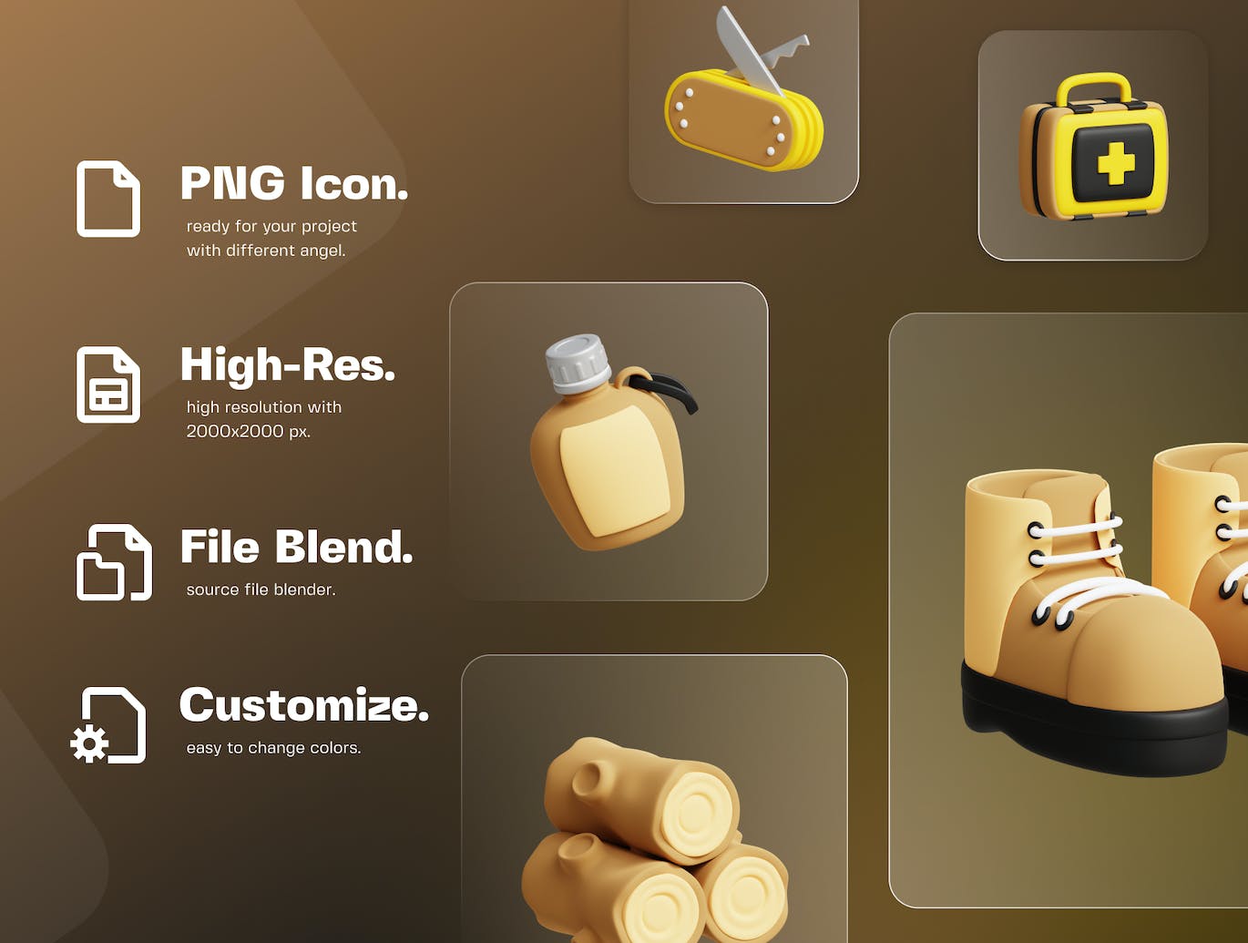 20个露营主题3D插画图标素材（PNG,fbx,obj,blend）