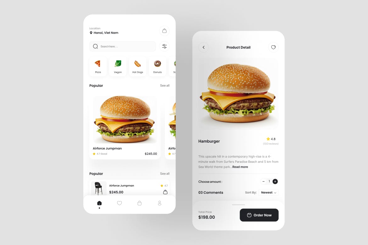 黑白简洁汉堡快餐热门食品外卖APP UI界面素材包(Figma)-3 黑白简洁汉堡快餐热门食品外卖APP UI界面素材包(Figma)