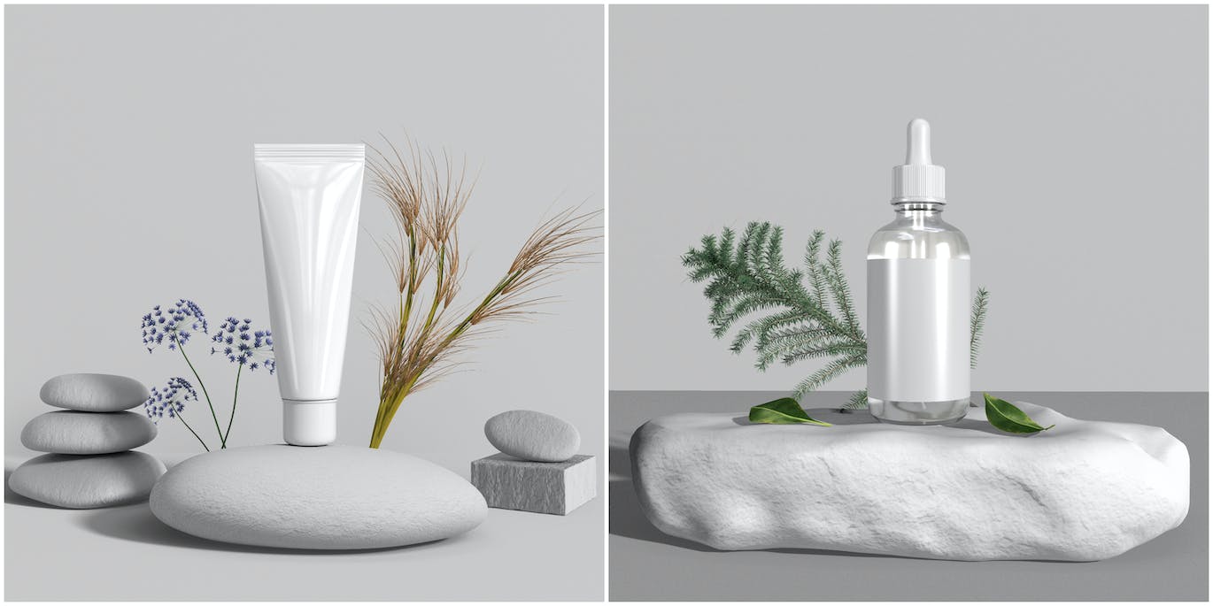 逼真的3D化妆品瓶子品牌PSD样机模型-2 逼真的3D化妆品瓶子品牌PSD样机模型