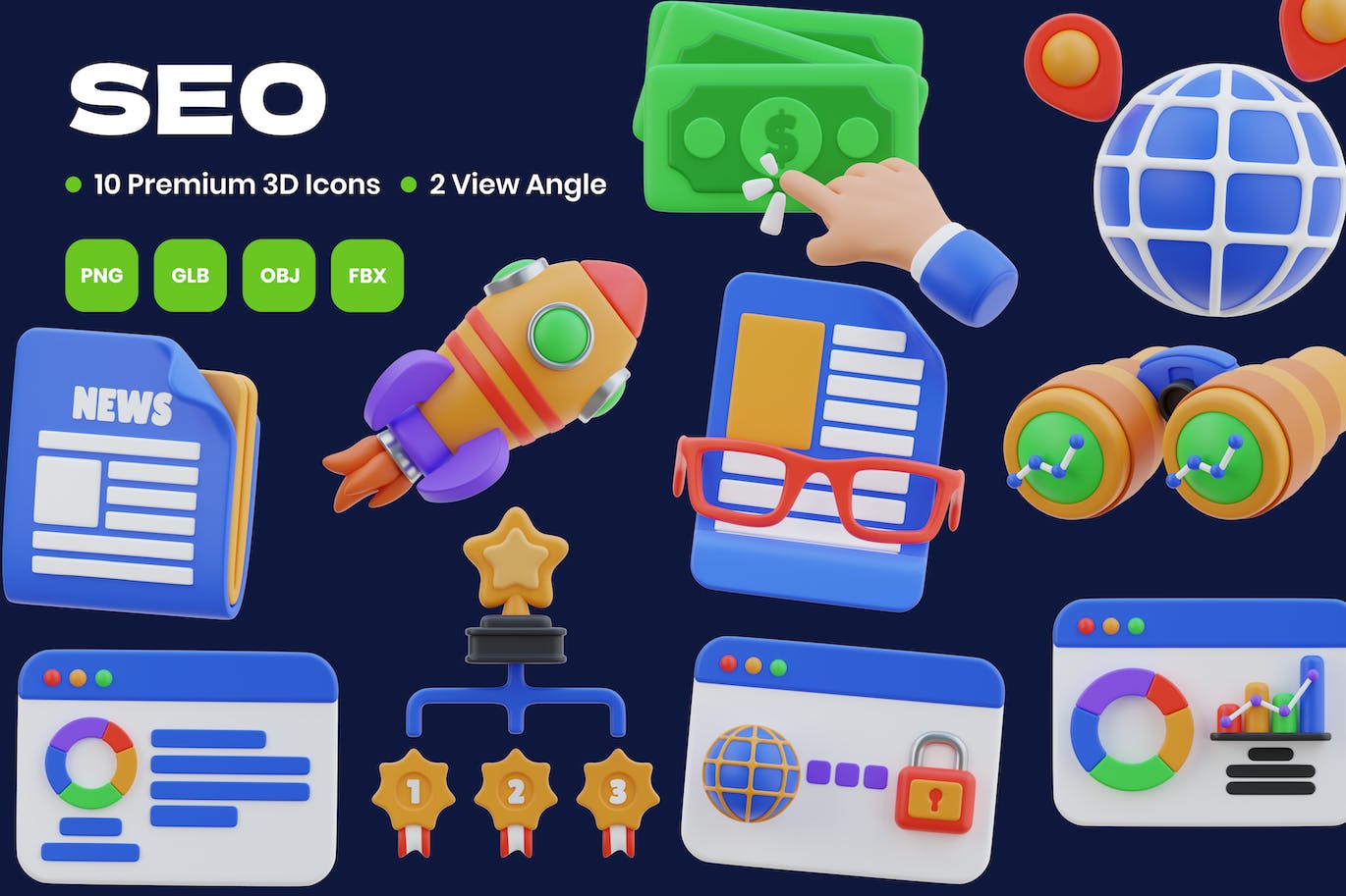 10个适用于SEO网站的3D图标素材包（FBX,OBJ）