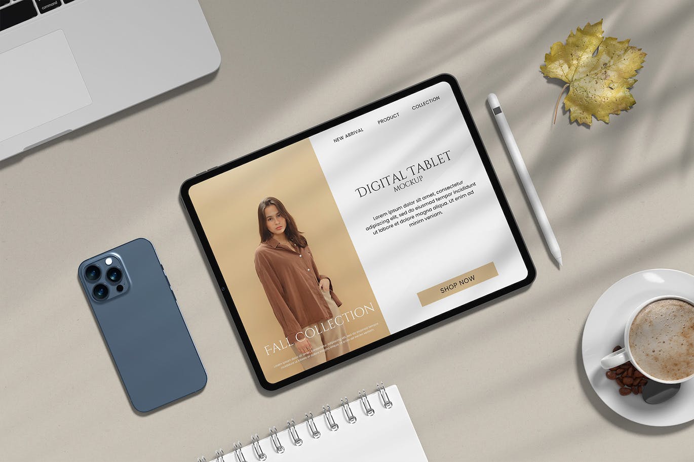 简洁带光影效果的iPad Pro平板电脑PSD样机素材