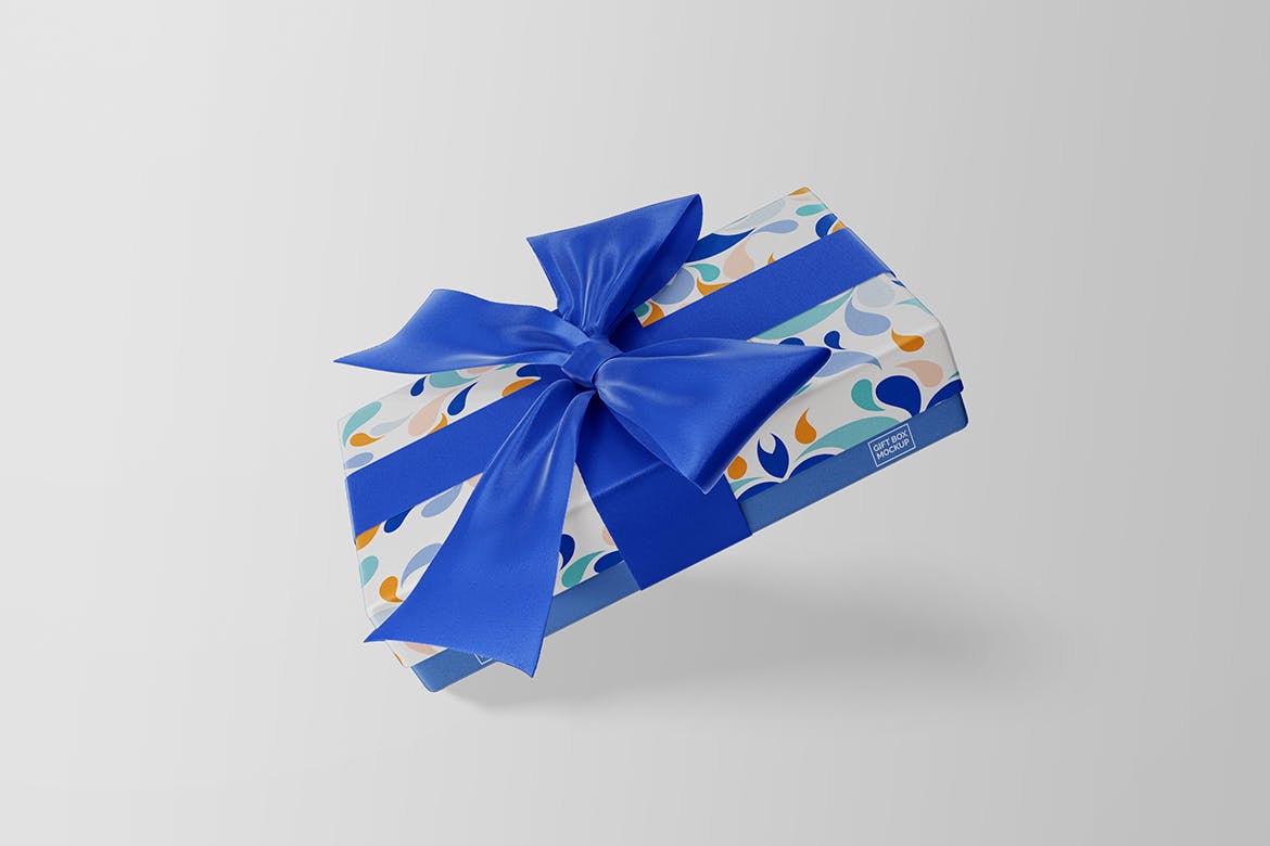 效果逼真的蓝色礼品盒实物PSD样机素材
