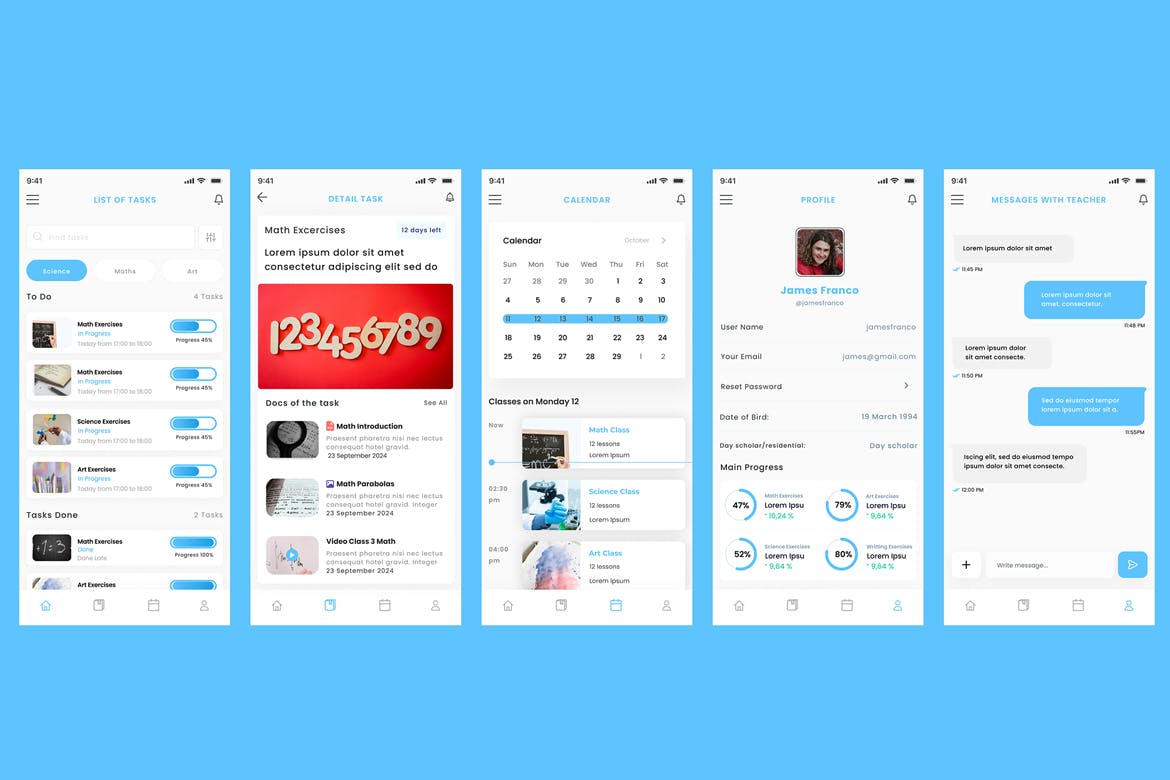 5个学校任务、学生任务和练习主题APP UI界面素材包-2 5个学校任务、学生任务和练习主题APP UI界面素材包