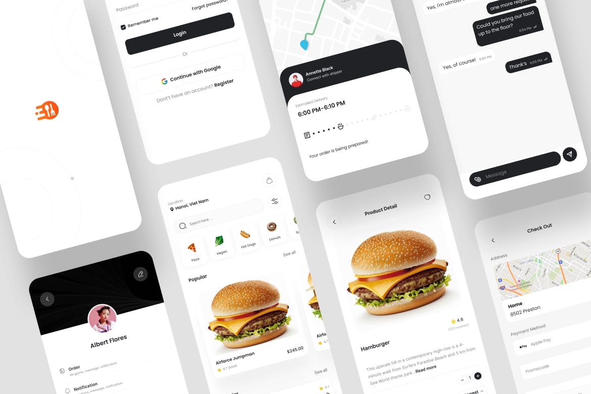 黑白简洁汉堡快餐热门食品外卖APP UI界面素材包(Figma)-4 黑白简洁汉堡快餐热门食品外卖APP UI界面素材包(Figma)