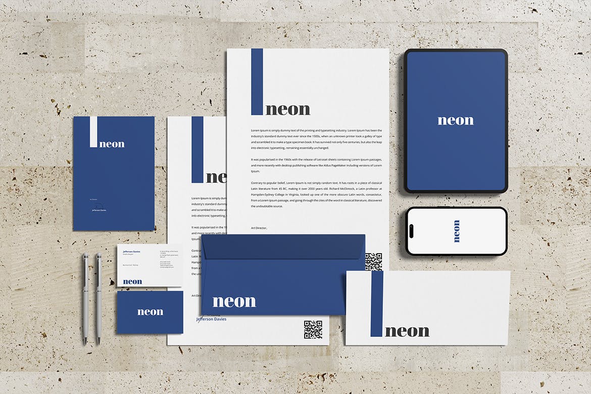 蓝色高端手机IPAD信纸企业VI形象样机PSD素材包