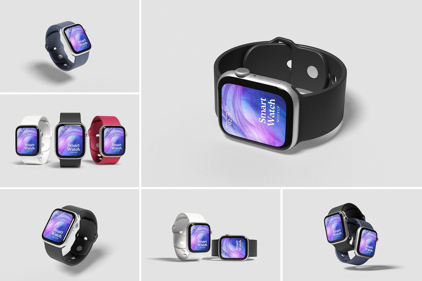 6个不同角度智能手表Apple Watch样机PSD素材包