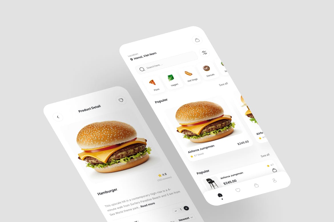 黑白简洁汉堡快餐热门食品外卖APP UI界面素材包(Figma)-2 黑白简洁汉堡快餐热门食品外卖APP UI界面素材包(Figma)