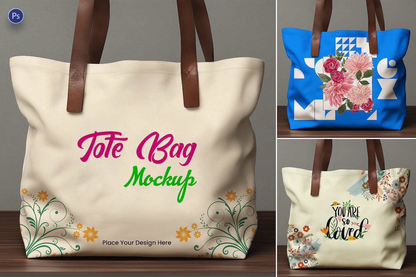 逼真皮革质感手提袋PSD样机素材包