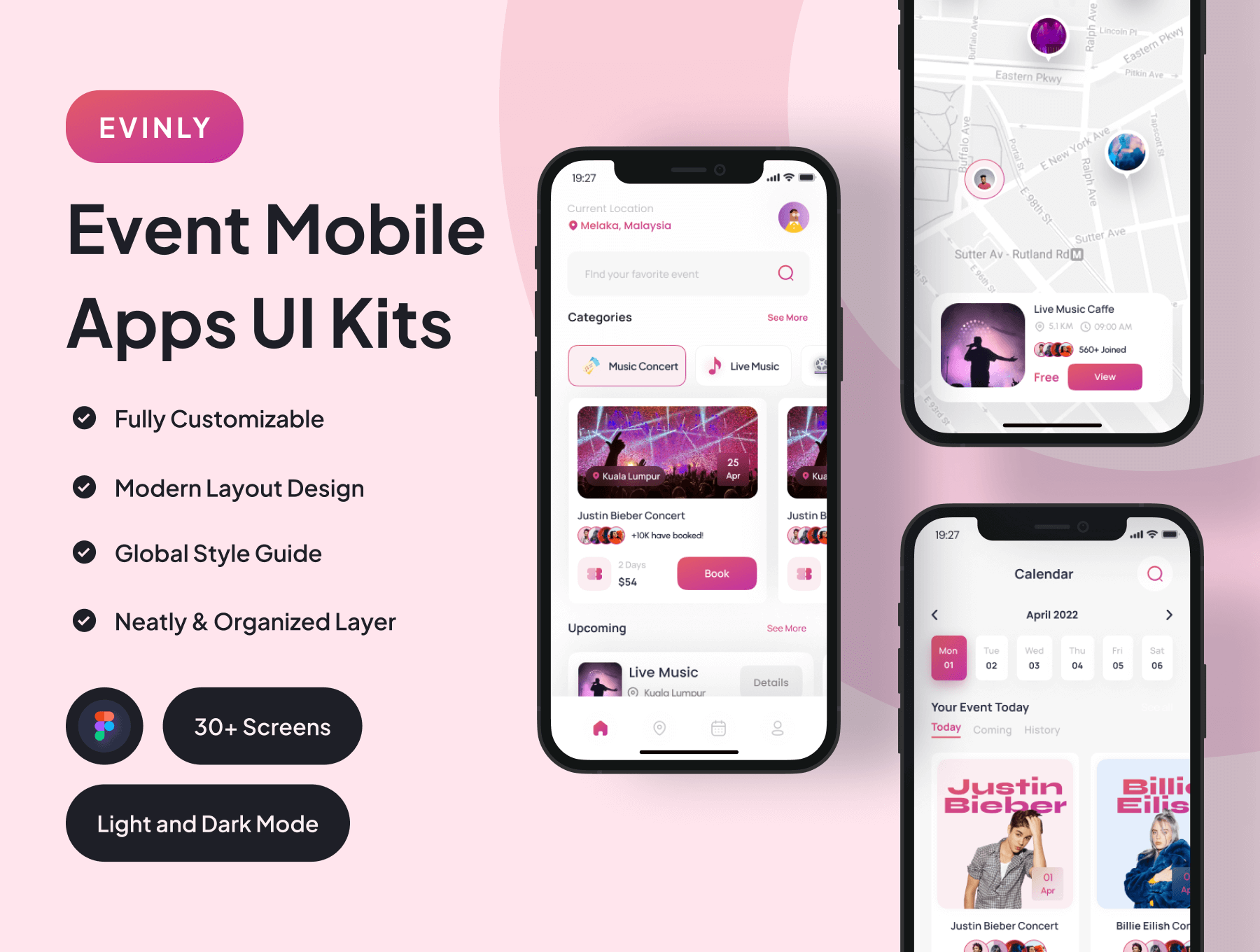 30个粉色社交活动主题移动端APP UI界面素材包(Figma)